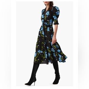 Diane Von Furstenberg | Deacon Floral Puff Sleeve Cotton Midi Dress Floral Black